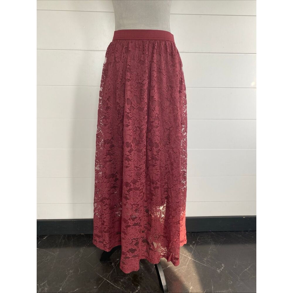 LAFFAIRE Red Tiered Maxi Skirt Seashell Starfish Embroidered Women's Size L
